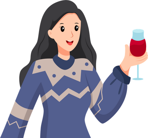 Girl give cheers with wine Illustration