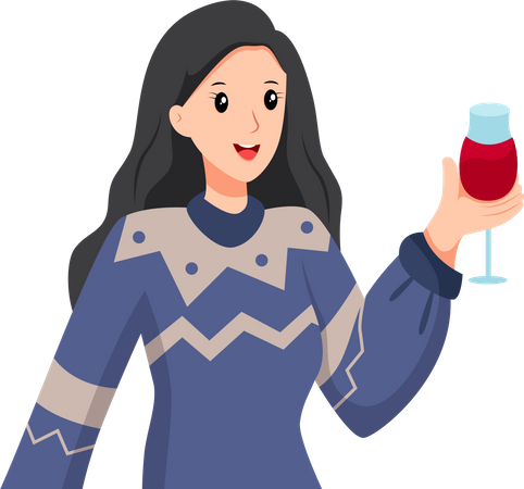 Girl give cheers with wine  Illustration