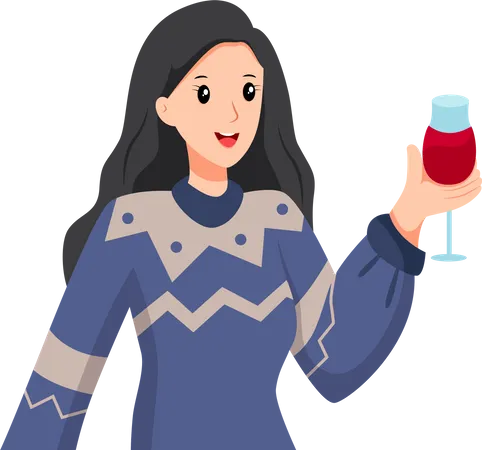 Girl give cheers with wine  Illustration