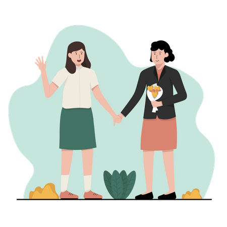 Girl give flower to teacher  Illustration