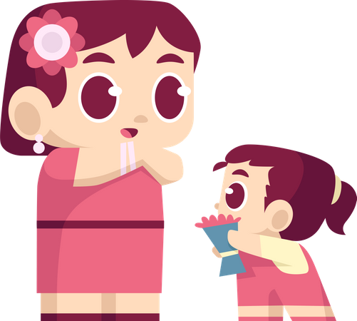 Girl give flowers to mother  Illustration