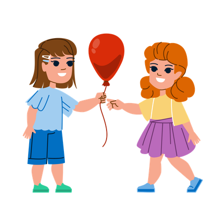 Girl gives balloon to other girl  Illustration