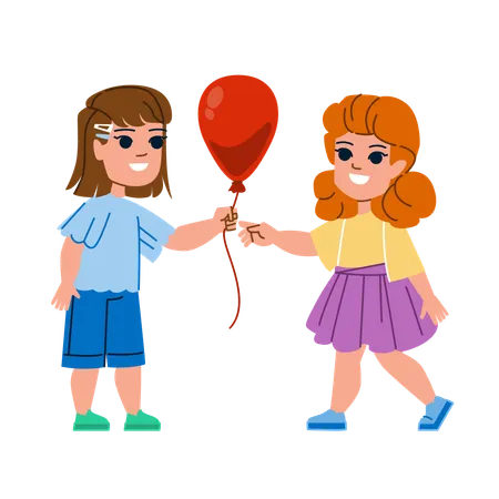 Girl gives balloon to other girl  일러스트레이션