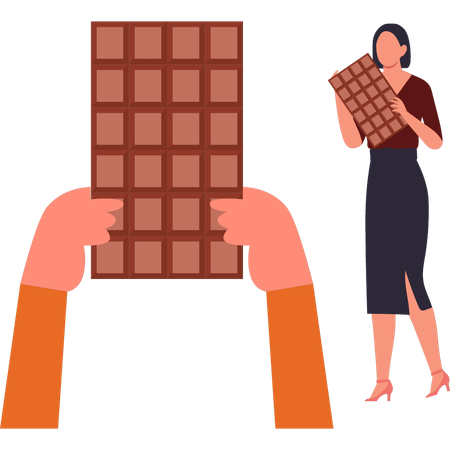 Girl gives chocolate bar to someone  イラスト