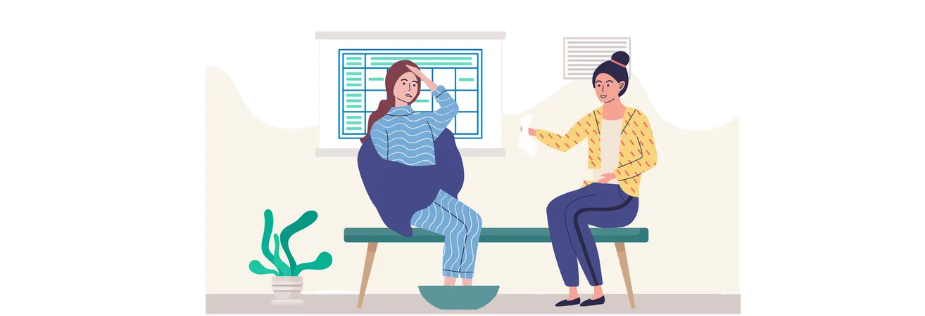 Girl gives girlfriend pills and supports her at home  Illustration