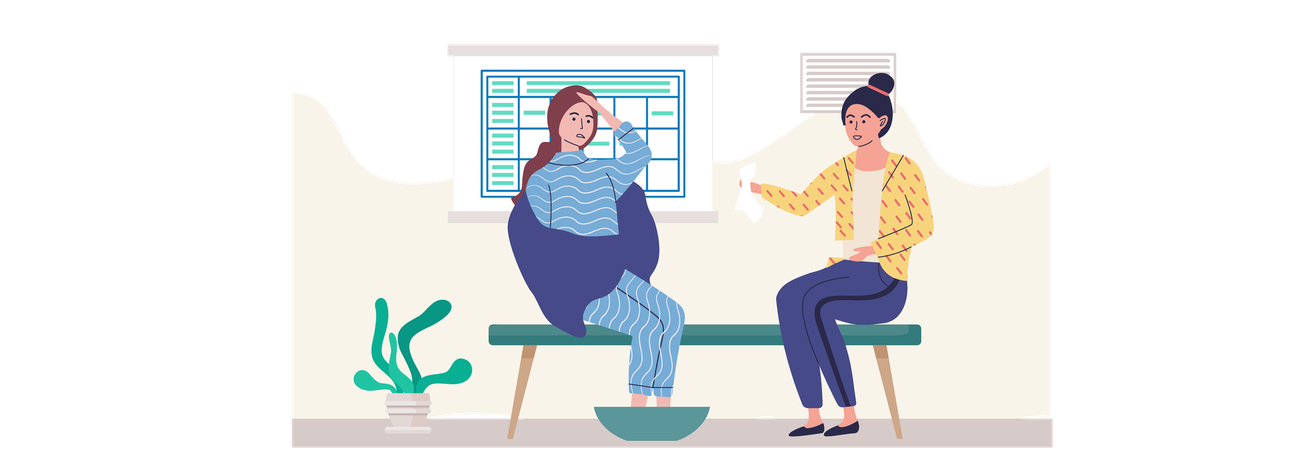 Girl gives girlfriend pills and supports her at home  Illustration