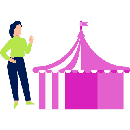 Girl gives pause near the tent  Illustration