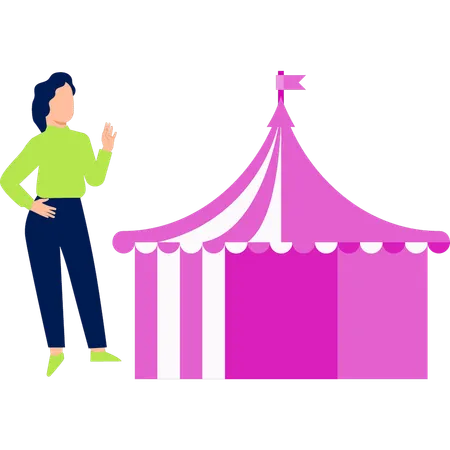 Girl gives pause near the tent  Illustration