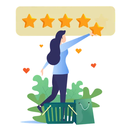 Girl Giving 5 stars rating for online shopping  Illustration