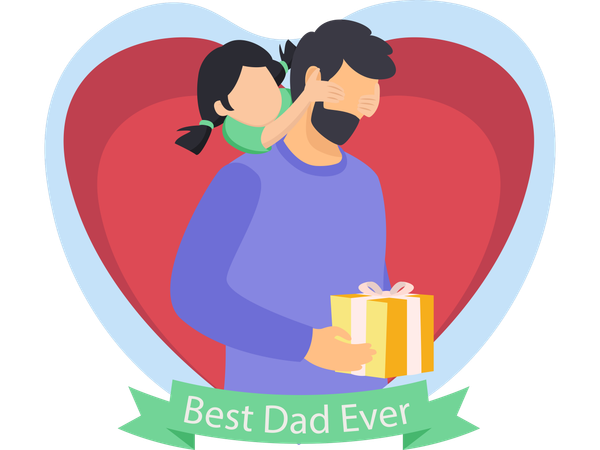Girl giving Best Dad gift  Illustration