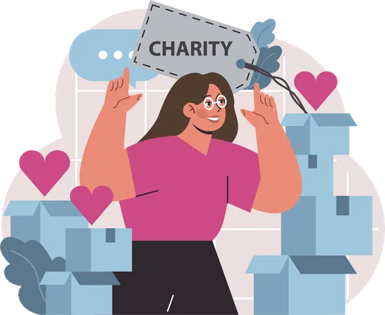 Girl giving charity for needy people  Illustration