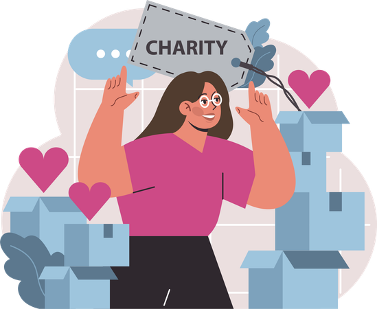 Girl giving charity for needy people  일러스트레이션