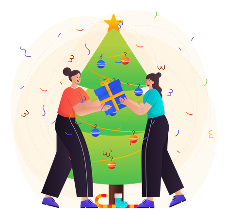 Girl Giving Christmas Gifts On New Year  Illustration