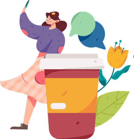 Girl giving coffee review  Illustration