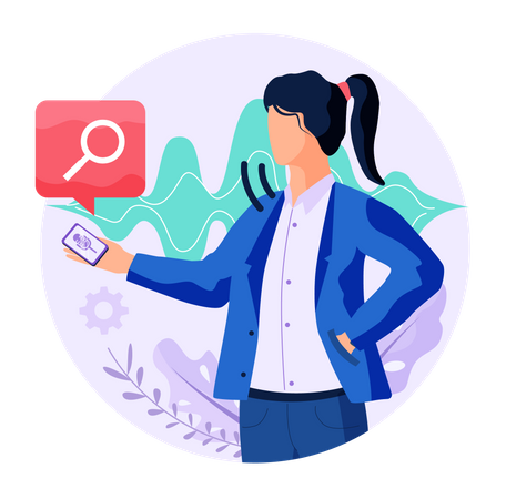 Girl giving command to voice assistant app  Illustration