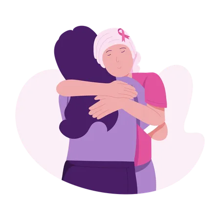 Girl giving consoling hug to Breast cancer patient  Illustration