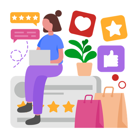 Girl giving Customer Rating  Illustration