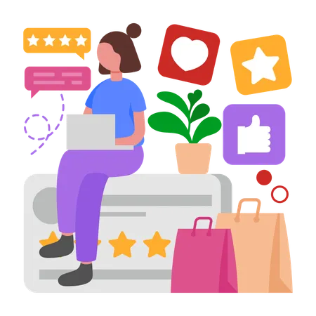Girl giving Customer Rating  Illustration