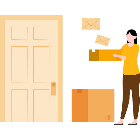 Girl giving door delivery Illustration