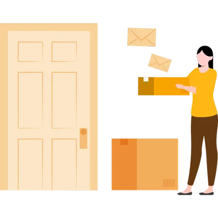 The Girl Is Deliver The Courier On Door Illustration