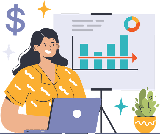 Girl giving financial presentation  Illustration