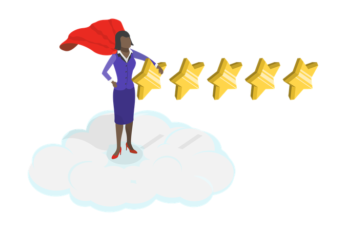 Girl giving five stars review  Illustration