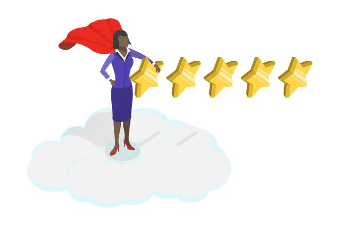 Girl giving five stars review  Illustration