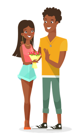 Girl giving flower to boyfriend  Illustration