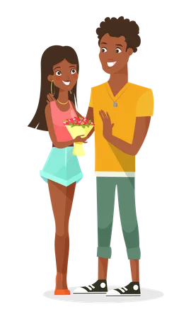 Girl giving flower to boyfriend  Illustration