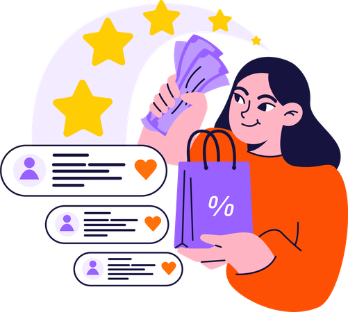 Girl giving four rating stars  Illustration