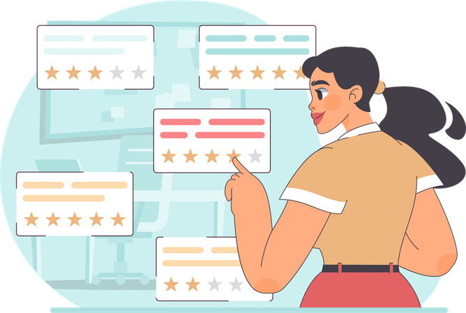 Girl giving four rating stars  Illustration