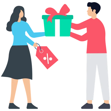 Girl Giving Gift Offer  Illustration