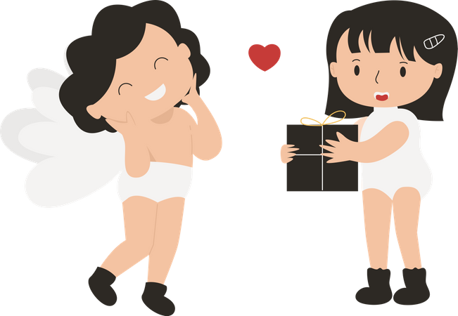 Girl giving gift to boy Illustration