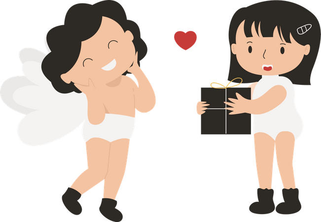 Girl giving gift to boy  Illustration