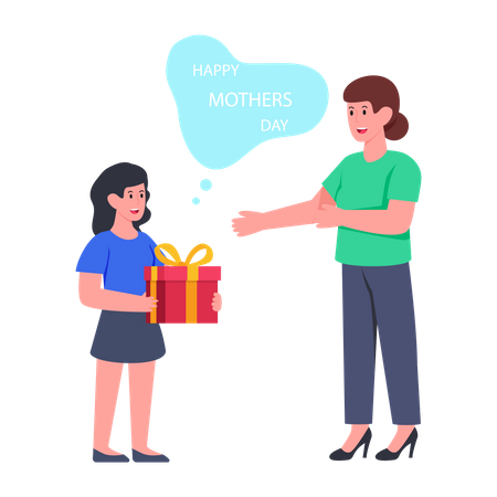 Girl giving gift to her mother  Illustration