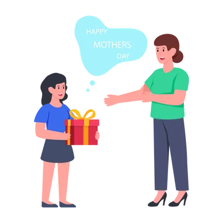 Girl giving gift to her mother  Illustration