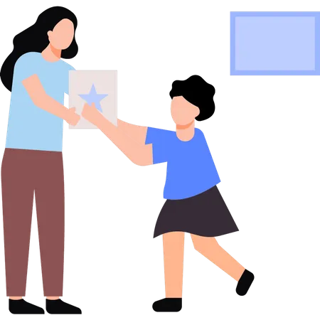 A Girl Is Giving A Gift To Her Mother Illustration