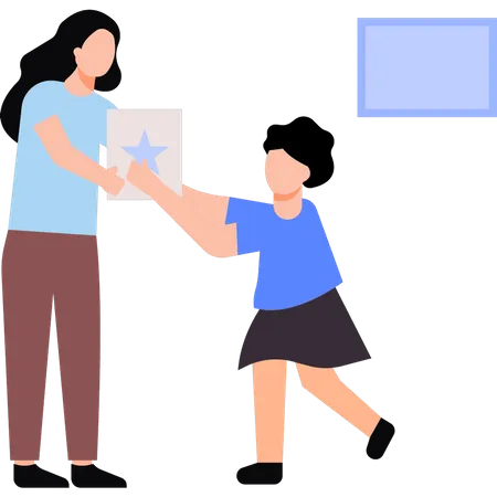 Girl giving gift to mother  Illustration