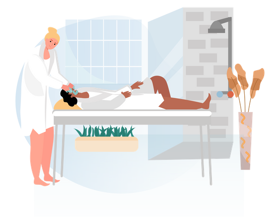 Girl giving head massage in spa Illustration