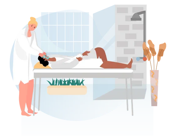 Girl giving head massage in spa Illustration