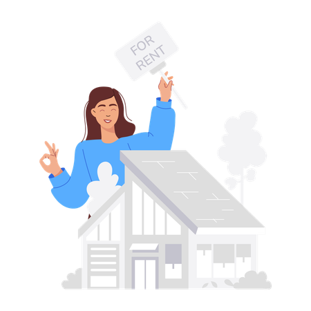 Girl giving Home for Rent  Illustration