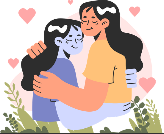 Girl giving hug for self esteem  Illustration