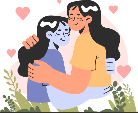 Girl giving hug for self esteem  Illustration