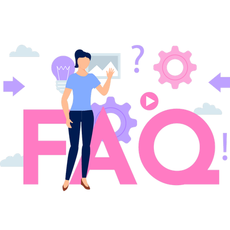 Girl giving idea to get information from FAQ  Illustration