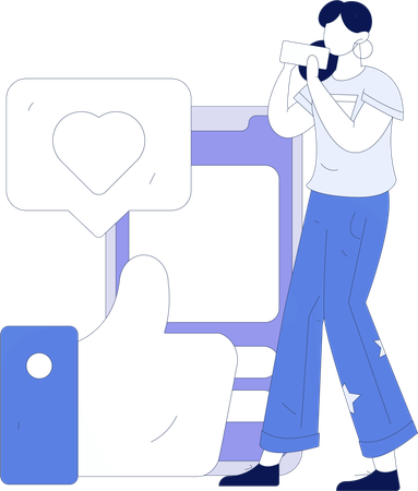 Girl giving like using mobile  Illustration