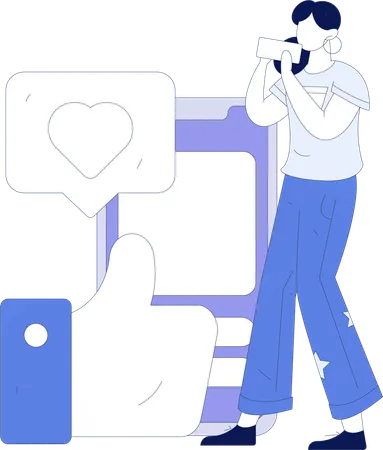 Girl giving like using mobile  Illustration