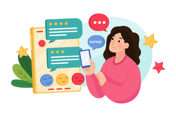 Girl giving online feedback  Illustration