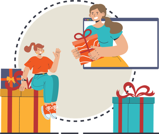 Girl giving online gift  Illustration