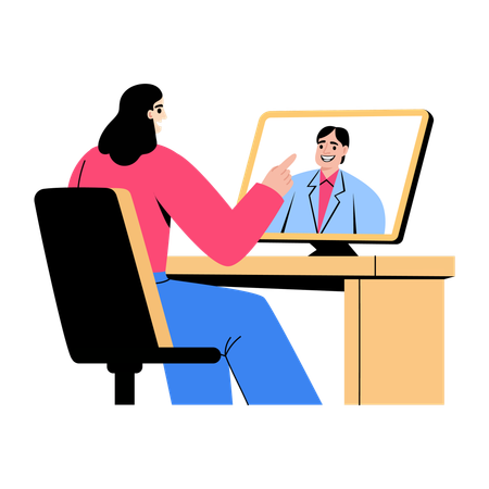 Girl giving online job interview  Illustration