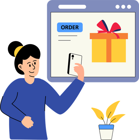 Girl  giving online order  Illustration